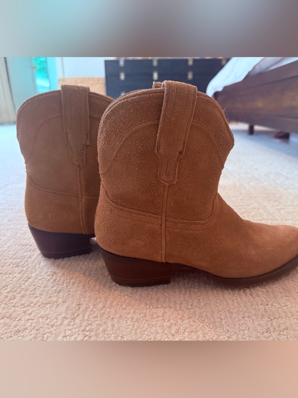 Tecovas Suede Western Ankle Boots in Camel Brown (9.5B)
